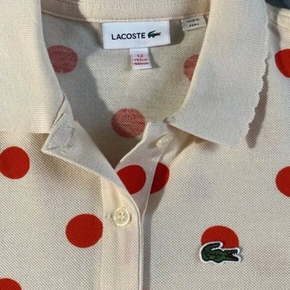 NIB Lacoste Girls Polka Dot Collared Short Sleeve Polo Shirt - Picture 7 of 11